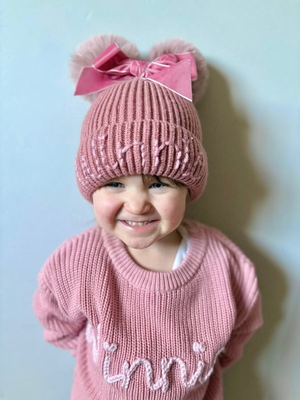 Pom Pom Bow Hat